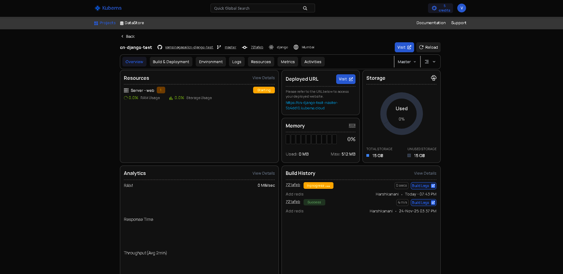 Kuberns post-deployment dashboard